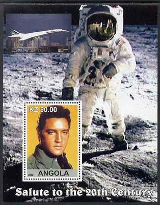 Angola 2002 Salute to the 20th Century #12 perf s/sheet - Elvis, Concorde & Neil Armstrong, unmounted mint. Note this item is privately produced and is offered purely on its thematic appeal