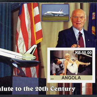 Angola 2002 Salute to the 20th Century #16 imperf s/sheet - Marilyn, John Glenn & Space Shuttle, unmounted mint. Note this item is privately produced and is offered purely on its thematic appeal