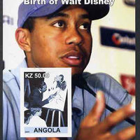 Angola 2001 Birth Centenary of Walt Disney #02 imperf s/sheet - Disney & Tiger Woods, unmounted mint. Note this item is privately produced and is offered purely on its thematic appeal