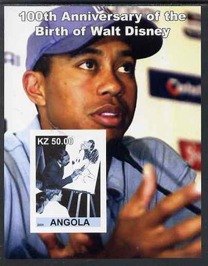 Angola 2001 Birth Centenary of Walt Disney #02 imperf s/sheet - Disney & Tiger Woods, unmounted mint. Note this item is privately produced and is offered purely on its thematic appeal