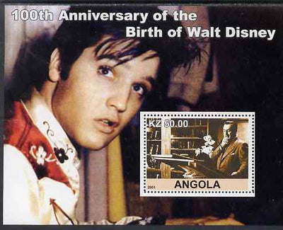 Angola 2001 Birth Centenary of Walt Disney #07 perf s/sheet - Disney & Elvis, unmounted mint