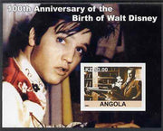 Angola 2001 Birth Centenary of Walt Disney #07 imperf s/sheet - Disney & Elvis, unmounted mint. Note this item is privately produced and is offered purely on its thematic appeal
