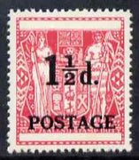 New Zealand 1950 Surcharged 1.5d on undenominated Postal Fiscal Arms stamp unmounted mint SG 700