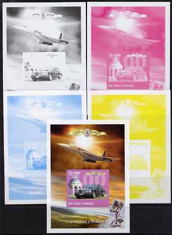 St Thomas & Prince Islands 2004 Rolls Royce Centenary #04 s/sheet - the set of 5 imperf progressive proofs comprising the 4 individual colours plus all 4-colour composite, unmounted mint