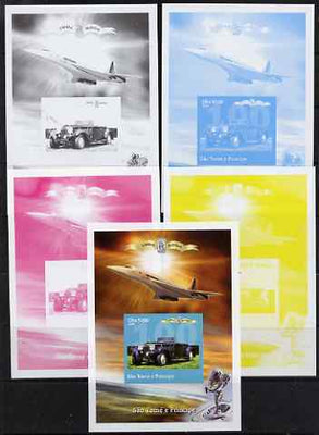 St Thomas & Prince Islands 2004 Rolls Royce Centenary #05 s/sheet - the set of 5 imperf progressive proofs comprising the 4 individual colours plus all 4-colour composite, unmounted mint