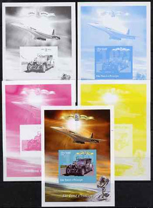 St Thomas & Prince Islands 2004 Rolls Royce Centenary #06 s/sheet - the set of 5 imperf progressive proofs comprising the 4 individual colours plus all 4-colour composite, unmounted mint