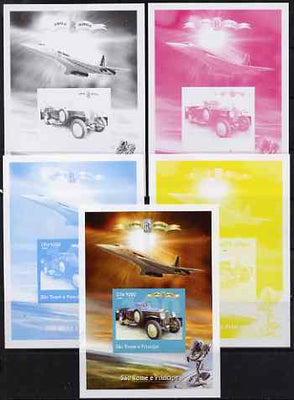 St Thomas & Prince Islands 2004 Rolls Royce Centenary #09 s/sheet - the set of 5 imperf progressive proofs comprising the 4 individual colours plus all 4-colour composite, unmounted mint