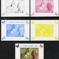 St Thomas & Prince Islands 2009 Nelson Mandela & Butterfly #2 individual deluxe sheet - the set of 5 imperf progressive proofs comprising the 4 individual colours plus all 4-colour composite, unmounted mint