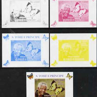 St Thomas & Prince Islands 2009 Nelson Mandela & Butterfly #3 individual deluxe sheet - the set of 5 imperf progressive proofs comprising the 4 individual colours plus all 4-colour composite, unmounted mint