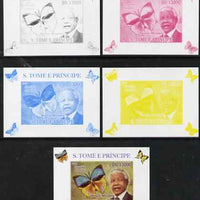 St Thomas & Prince Islands 2009 Nelson Mandela & Butterfly #4 individual deluxe sheet - the set of 5 imperf progressive proofs comprising the 4 individual colours plus all 4-colour composite, unmounted mint