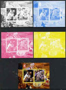 Benin 2007 Beijing Olympic Games #12 - Tennis (3) s/sheet containing 2 values (Disney characters in background) - the set of 5 imperf progressive proofs comprising the 4 individual colours plus all 4-colour composite, unmounted mint