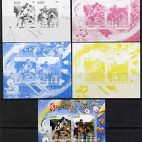 Benin 2007 Beijing Olympic Games #02 - Show Jumping (2) s/sheet containing 2 values (Disney characters in background) - the set of 5 imperf progressive proofs comprising the 4 individual colours plus all 4-colour composite, unmounted mint