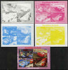 Benin 2009 Disney's Lightning McQueen & Olympics #01 sheetlet containing 4 values, the set of 5 imperf progressive proofs comprising the 4 individual colours plus all 4-colour composite, unmounted mint