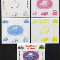 Benin 2009 Disney's Lightning McQueen & Olympics #01 individual deluxe sheet the set of 5 imperf progressive proofs comprising the 4 individual colours plus all 4-colour composite, unmounted mint