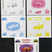 Benin 2009 Disney's Lightning McQueen & Olympics #02 individual deluxe sheet the set of 5 imperf progressive proofs comprising the 4 individual colours plus all 4-colour composite, unmounted mint