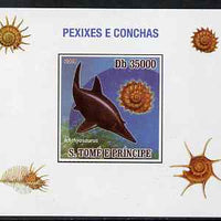 St Thomas & Prince Islands 2009 Dinosaurs (Fish) & Shells #01 individual imperf deluxe sheet unmounted mint. Note this item is privately produced and is offered purely on its thematic appeal