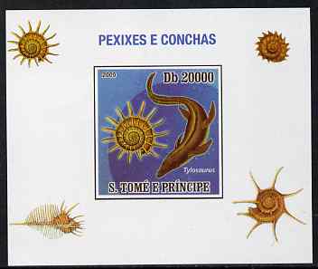 St Thomas & Prince Islands 2009 Dinosaurs (Fish) & Shells #02 individual imperf deluxe sheet unmounted mint. Note this item is privately produced and is offered purely on its thematic appeal