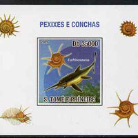 St Thomas & Prince Islands 2009 Dinosaurs (Fish) & Shells #04 individual imperf deluxe sheet unmounted mint. Note this item is privately produced and is offered purely on its thematic appeal