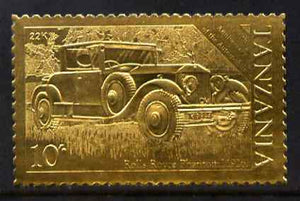 Tanzania 1986 Centenary of Motoring 10s Rolls Royce embossed in 22k gold foil unmounted mint as SG 458