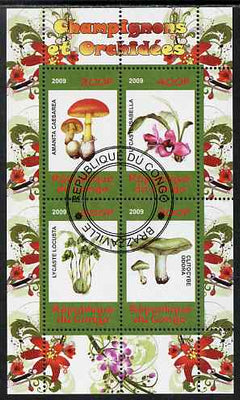 Congo 2009 Fungi & Orchids #1 perf sheetlet containing 4 values cto used