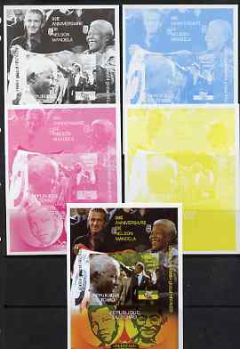 Chad 2008 Nelson Mandela 90th Birthday m/sheet #1 also shows Beckham & Gandhi - the set of 5 imperf progressive proofs comprising the 4 individual colours plus all 4-colour composite, unmounted mint.