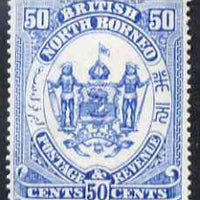 North Borneo 1888 Arms 50c perforated colour trial in blue fresh with gum, as SG 46