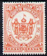 North Borneo 1888 Arms 50c perforated colour trial in deep orange fresh with gum, as SG 46