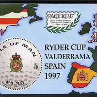 Isle of Man 1997 Golf m/sheet with 'Pacific 97' Internatiional Stamp Exhibition logo, unmounted mint, SG MS759