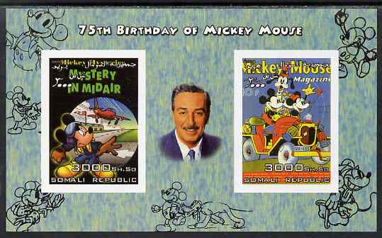 Somalia 2004 75th Birthday of Mickey Mouse #23 - Magazine covers imperf sheetlet containing 2 values plus label, unmounted mint