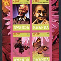 Rwanda 2009 Great Humanist #1 - Mandela & Gandhi plus Butterflies imperf sheetlet containing 4 values unmounted mint