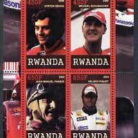 Rwanda 2009 Legendary Formula 1 Drivers perf sheetlet containing 4 values unmounted mint (Senna, Schumacher, Fangio & Piquet)