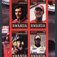 Rwanda 2009 Legendary Formula 1 Drivers imperf sheetlet containing 4 values unmounted mint (Senna, Schumacher, Fangio & Piquet)