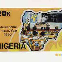 Nigeria 1990 Literacy Year - original hand-painted artwork for 20k value (Teacher at blackboard with two students within Map) probably by Godrick N Osuji on card 8.5"x5" endorsed A1