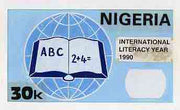 Nigeria 1990 Literacy Year - original hand-painted artwork for 30k value (Open book & globe) by unknown artist on card 9"x5" endorsed B4