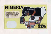 Nigeria 1990 Literacy Year - original hand-painted artwork for 20k value (Teacher at blackboard with two students within Map) by unknown artist on card 9"x5" endorsed A4