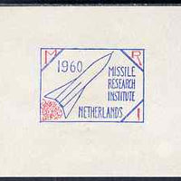 Cinderella - Netherlands 1960 Missile Research Institute imperf sheetlet containing 1 label on gummed paper (gum disturbed)