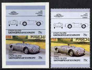 St Vincent - Union Island 1986 Cars #4 (Leaders of the World) 75c (1954 Porsche) die proof in issued colours on Cromalin plastic card (ex archives) plus issued stamp