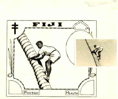 Fiji 1951 Coconut Palm (Health Issue) - original pen & ink sketch (7.5