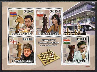 St Thomas & Prince Islands 2009 Winners Dresden Chess Olympiad perf sheetlet containing 4 values unmounted mint