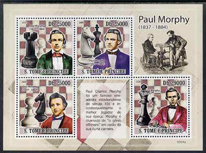 St Thomas & Prince Islands 2009 Chess - Paul Morphy perf sheetlet containing 4 values unmounted mint