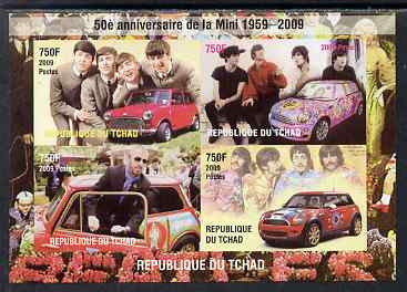 Chad 2009 50th Anniversary of the Mini featuring The Beatles, imperf sheetlet containing 4 values unmounted mint. Note this item is privately produced and is offered purely on its thematic appeal. .