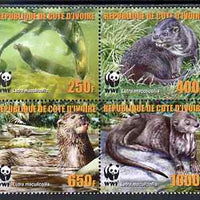 Ivory Coast 2005 WWF - Otters perf set of 4 in se-tenant block unmounted mint. Note this item is privately produced and is offered purely on its thematic appeal