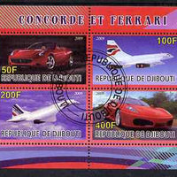 Djibouti 2009 Concorde and Ferrari #21 perf sheetlet containing 4 values fine cto used