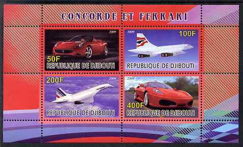 Djibouti 2009 Concorde and Ferrari #2 perf sheetlet containing 4 values unmounted mint