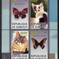 Djibouti 2009 Butterflies and Cats #21 perf sheetlet containing 4 values unmounted mint