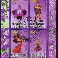 Djibouti 2009 Orchids and Disney Characters #1 perf sheetlet containing 4 values fine cto used