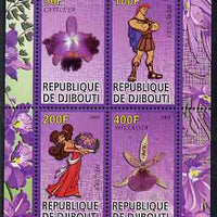 Djibouti 2009 Orchids and Disney Characters #1 perf sheetlet containing 4 values unmounted mint