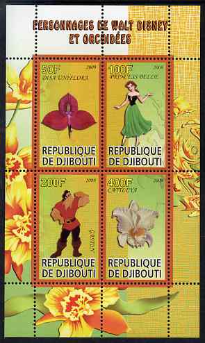 Djibouti 2009 Orchids and Disney Characters #2 perf sheetlet containing 4 values unmounted mint