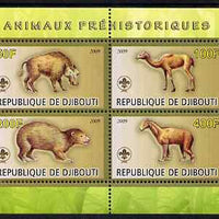 Djibouti 2009 Prehistoric Animals with Scout Logo #1 perf sheetlet containing 4 values unmounted mint