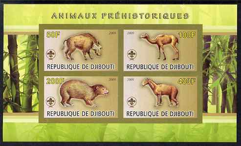 Djibouti 2009 Prehistoric Animals with Scout Logo #1 imperf sheetlet containing 4 values unmounted mint